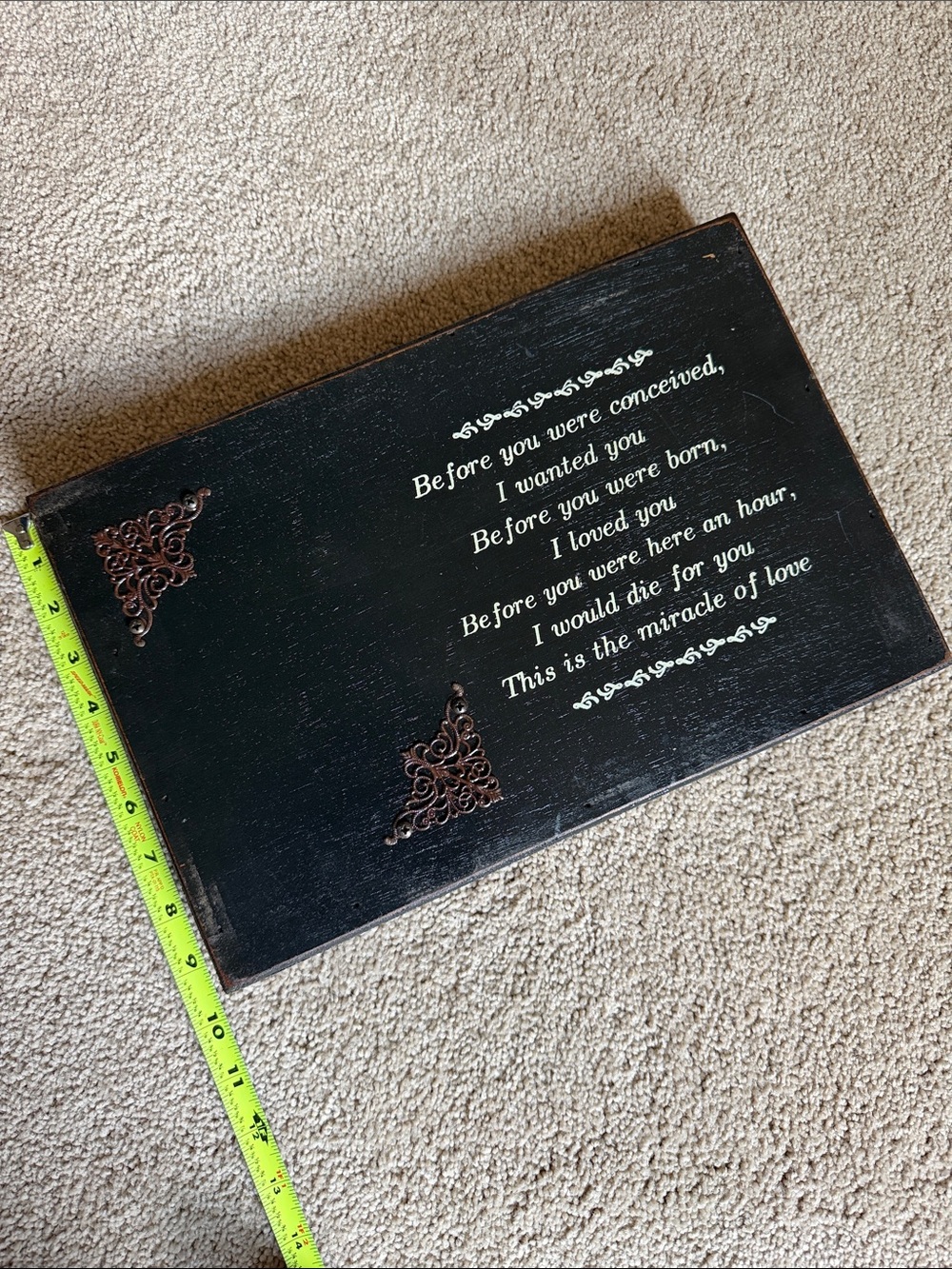 Rustic Black Wood  Plaque with Ornate Photo Frame Corners - Baby Gift